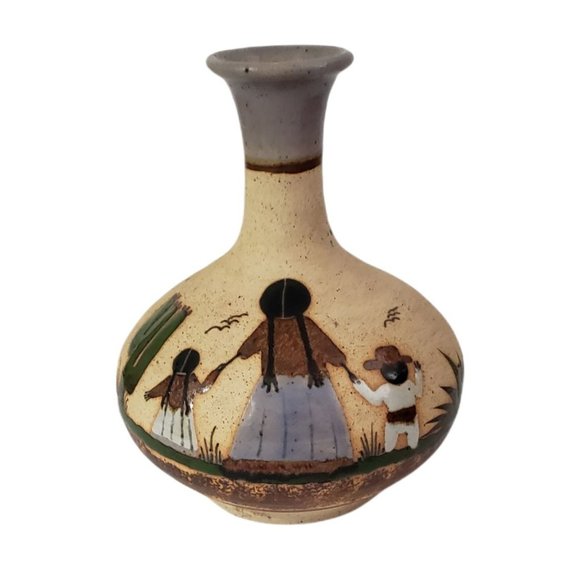 Tonala Pottery Vase Mother and Child Mexico Folk Art SIGNED - Picture 1 of 5